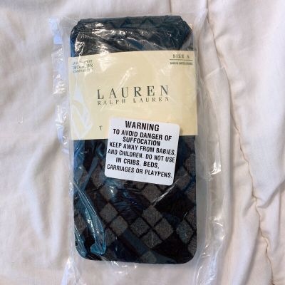 NIP Ralph Lauren Tights Size C Black Microfiber Control Top Patterned 84perc Nylon